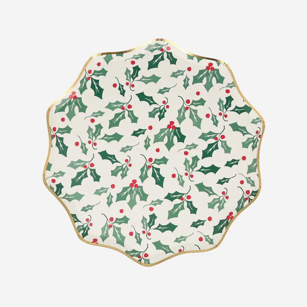 Meri Meri 8 Assiettes Houx Noel