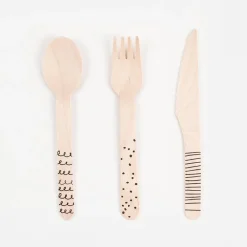 Party Deco 18 Couverts En Bois Graphisme Noir