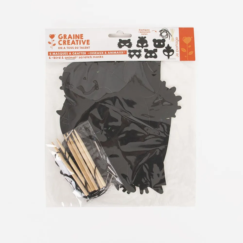 Graine Créative 6 Masques Animaux En Carton A Gratter