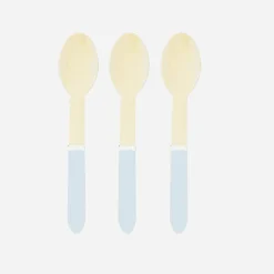 Party Pro 8 Petites Cuilleres En Bois Bleu Clair
