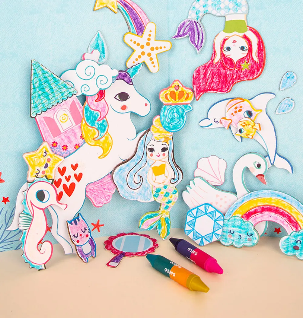 Djeco Activite Coloriage Et Collage : Un Monde A Creer, Princesses, Fees, Sirenes