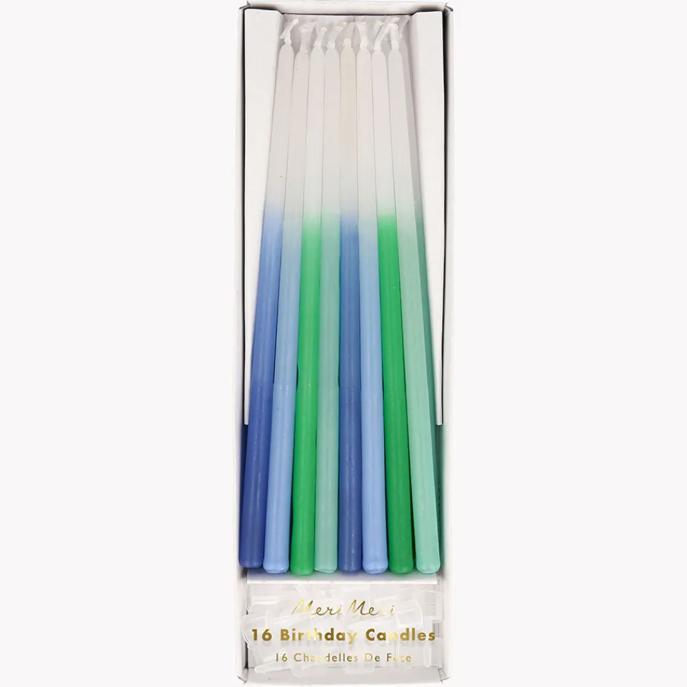 Meri Meri Bougie Anniversaire : 16 Bougies Tie And Die Bleues Et Vertes