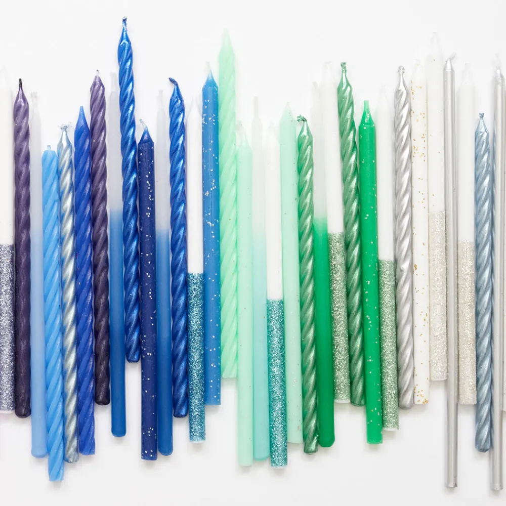 Meri Meri Bougie Anniversaire : 16 Bougies Tie And Die Bleues Et Vertes