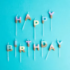 TalkingTables Bougie Anniversaire Happy Birthday Pastel Et Paillettes